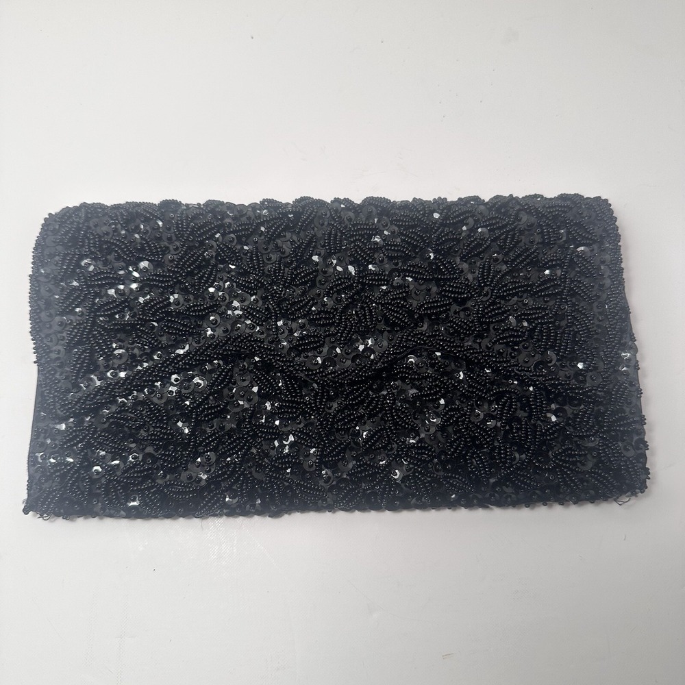 Vintage La Regale Black Beaded Sequin Embroidery Evening Bag Purse Clutch